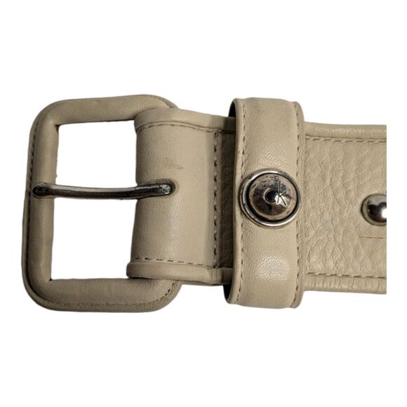 Vintage Calvin Klein Cream Faux Leather Diamond Embossed Silver Studded Belt, M - Picture 2 of 6